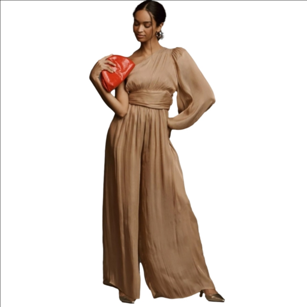 Anthropologie One-Shoulder Metallic Jumpsuit Size 4 NWT